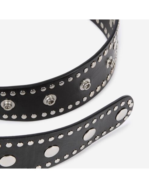 Ceinture large cloutée en cuir noire