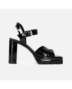 Sandales à talons en cuir verni noires