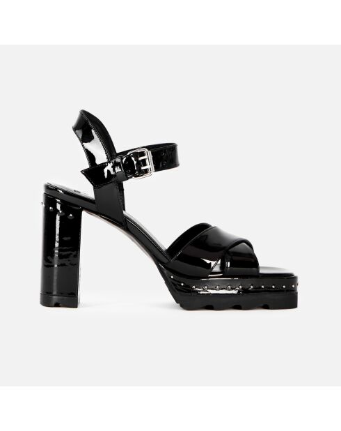 Sandales à talons en cuir verni noires