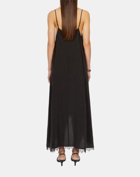 Robe nuisette longue en soie lavée noire