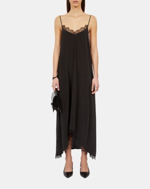 Robe nuisette longue en soie lavée noire