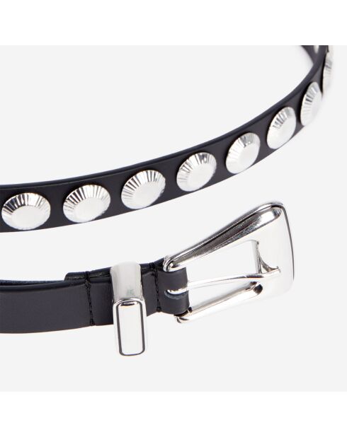 Ceinture fine en cuir avec rivets noire