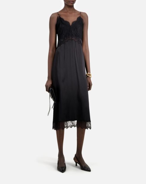 Robe nuisette longue avec dentelle noire