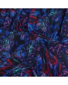 Robe courte imprimée en soie avec fronces bleu/rouge