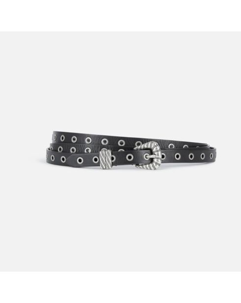 Ceinture fine double tour en cuir noire