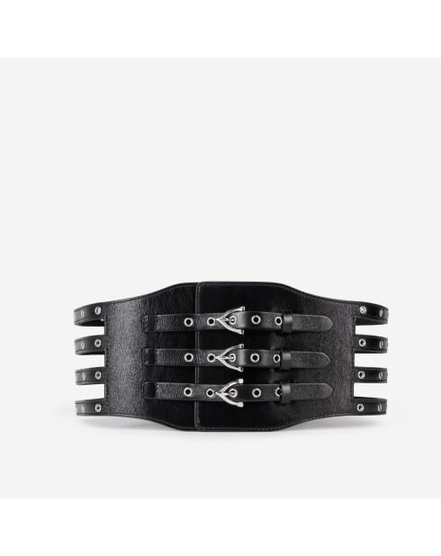 Ceinture corset en cuir  avec œillets noire