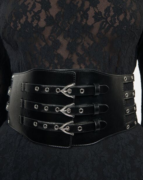 Ceinture corset en cuir  avec œillets noire