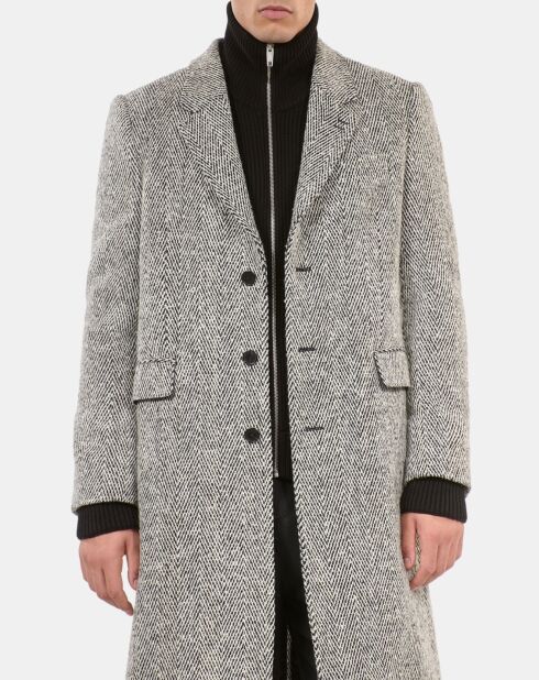Manteau long chevron noire et blanche