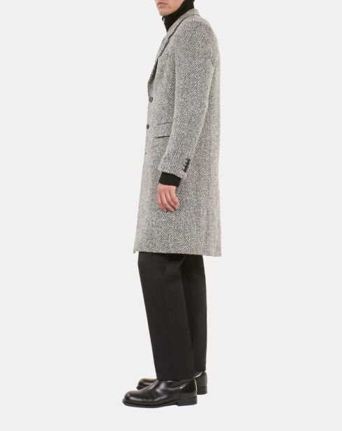 Manteau long chevron noire et blanche