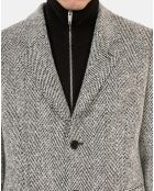 Manteau long chevron noire et blanche