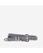 Ceinture fine en cuir avec strass et boucle Western argent antique