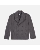 Caban court en laine mélangée chevron noir et gris