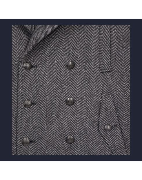 Caban court en laine mélangée chevron noir et gris