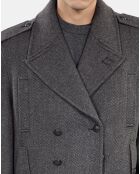 Caban court en laine mélangée chevron noir et gris