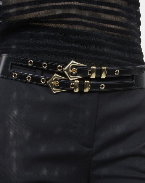 Ceinture à double boucle en cuir noire