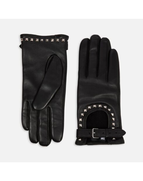 Gants cloutés en cuir noirs