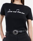 Ceinture fine cloutée en cuir noire