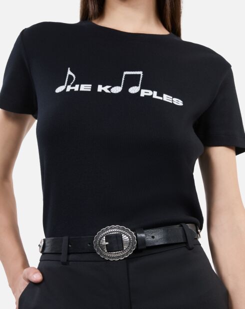 Ceinture fine cloutée en cuir noire