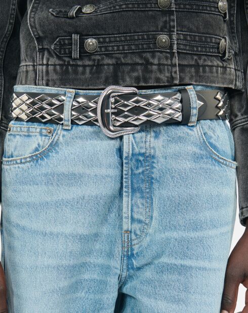 Ceinture en cuir avec clous noire