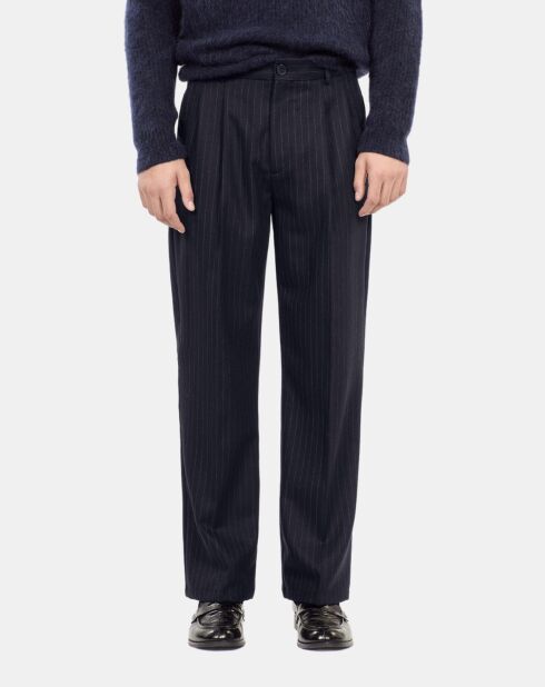 Pantalon large à rayures bleu marine
