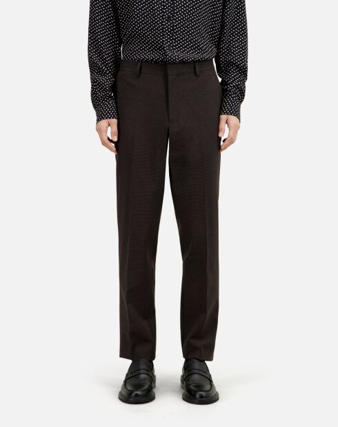Pantalon de costume pied de poule en laine marron, noir