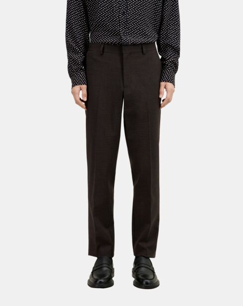 Pantalon de costume pied de poule en laine marron, noir