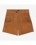 Short en cuir avec franges camel