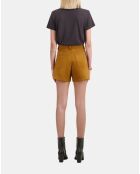 Short en cuir avec franges camel