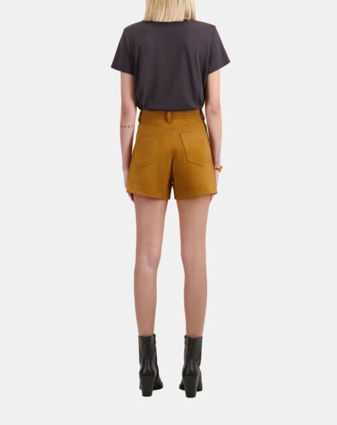 Short en cuir avec franges camel