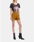 Short en cuir avec franges camel