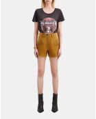 Short en cuir avec franges camel