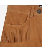 Short en cuir avec franges camel