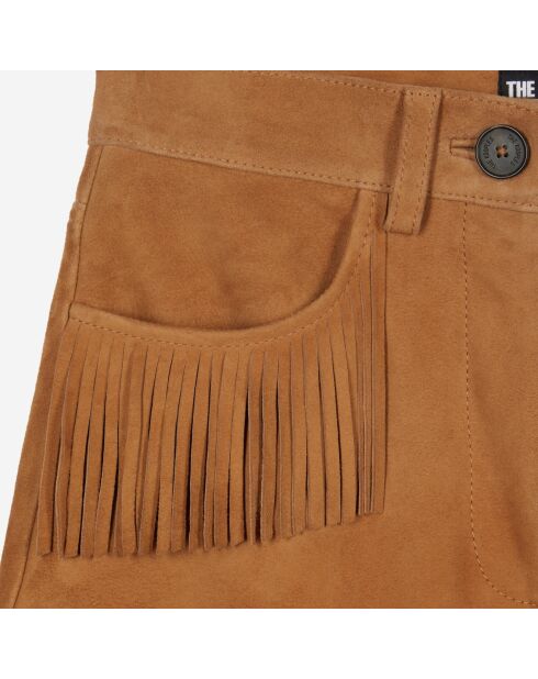 Short en cuir avec franges camel