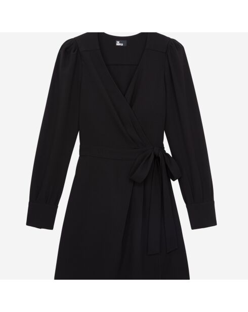 Robe portefeuille courte noire en crêpe