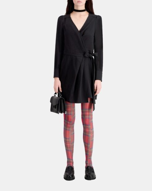 Robe portefeuille courte noire en crêpe