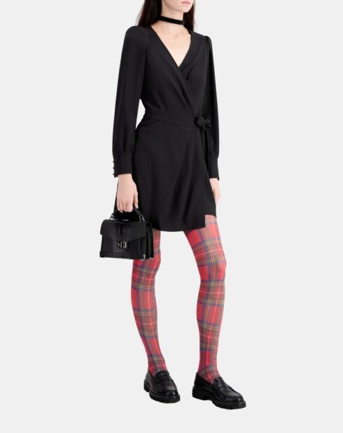 Robe portefeuille courte noire en crêpe