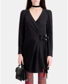 Robe portefeuille courte noire en crêpe