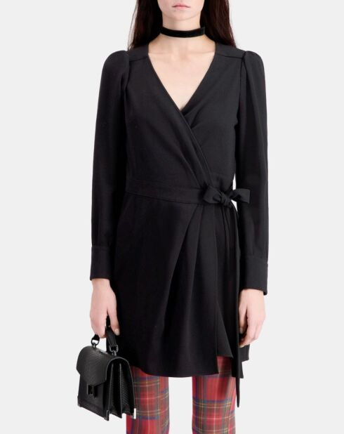 Robe portefeuille courte noire en crêpe