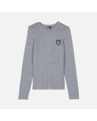 T-shirt manches longues imprimé gris mélangé