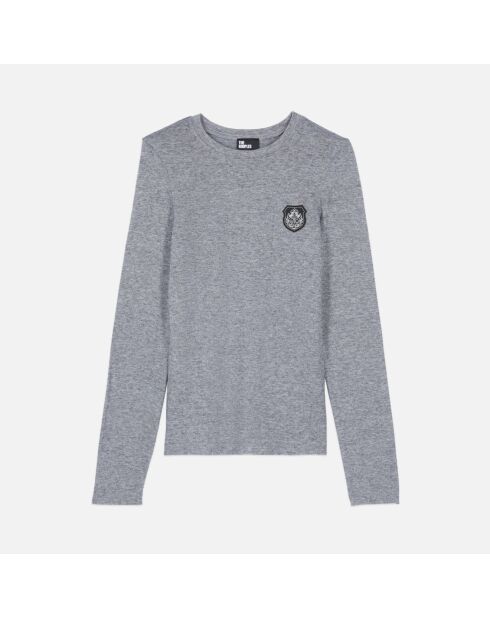 T-shirt manches longues imprimé gris mélangé