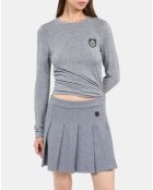 T-shirt manches longues imprimé gris mélangé