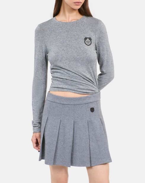 T-shirt manches longues imprimé gris mélangé