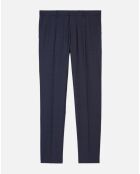 Pantalon de costume micro carreaux en laine bleu marine
