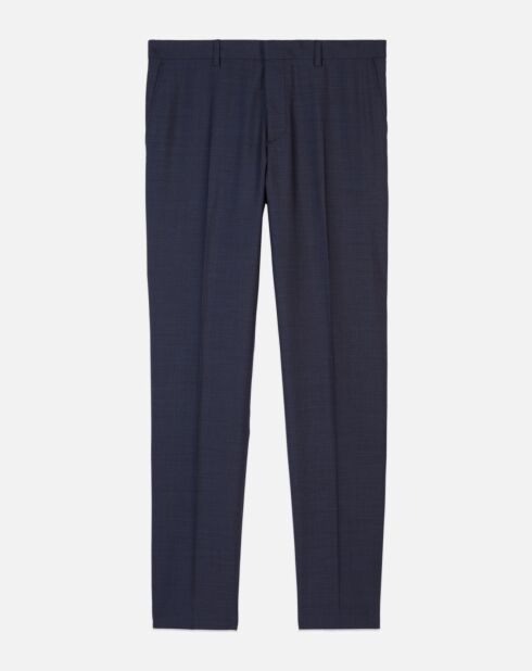 Pantalon de costume micro carreaux en laine bleu marine
