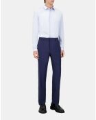 Pantalon de costume micro carreaux en laine bleu marine