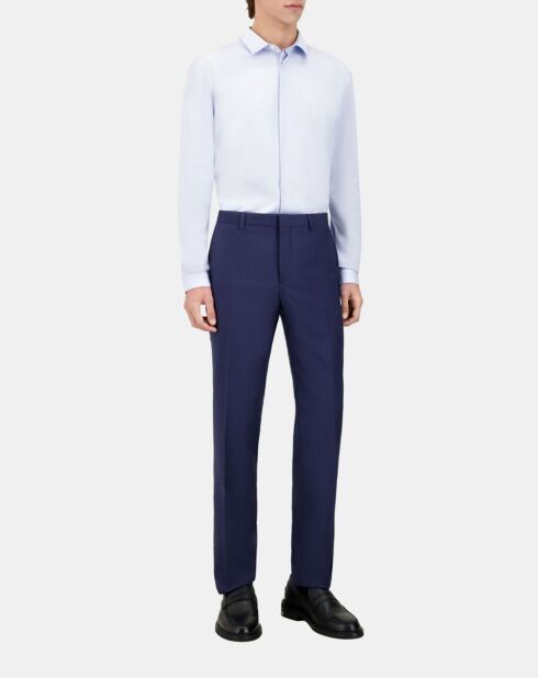 Pantalon de costume micro carreaux en laine bleu marine