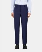 Pantalon de costume micro carreaux en laine bleu marine