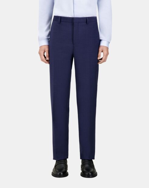 Pantalon de costume micro carreaux en laine bleu marine