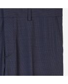 Pantalon de costume micro carreaux en laine bleu marine