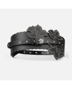Ceinture large en cuir avec empiècements fleurs noire